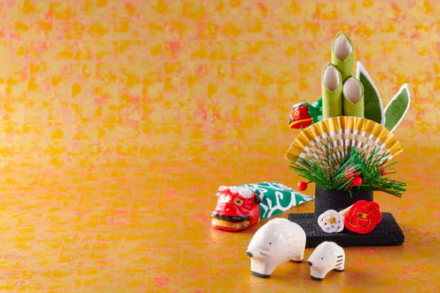 Japanese New Year Decoration Featuring Traditional Symbols